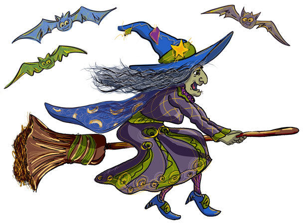 Halloween Decal: Witchy Twitchy and her Spook-A-Bats, by Julie Rumsey Design; is sure to bring Shrieks and Cackles to your windows and walls this Halloween Season.